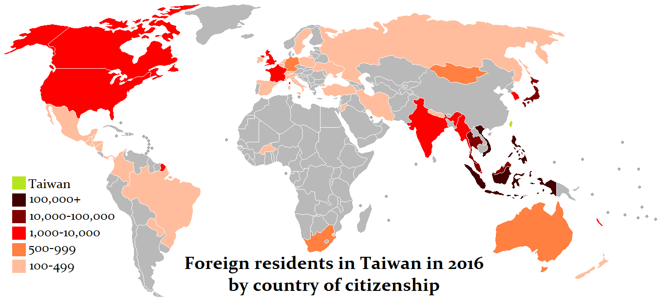 number of foreign residents in Taiwan by nation of origin